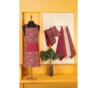 Fox & Deer Mulberry Kitchen Set - Oven Mitt, Double Oven Glove, Tea Towels & Apron Deyongs Maroon One Size