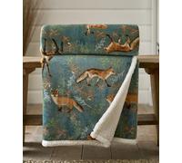 Fox & Deer Super Soft Sherpa Throw Blanket 180x140cm - Reversible Fleece Flannel Throw - Cosy Winter Bed Sofa Blanket - Machine Washable - Mulberry, Navy, Dark Green - 100% Polyester [DG]