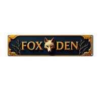 Fox Den Logo Design Pattern Tin Sign Vintage Metal Poster Retro Bar, Home, Man Cave, Kitchen, Laundry Room Wall Art Decor Gift 4x16 Inch