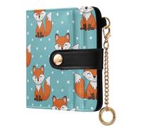 Fox Dots Blue Print Small Women Wallet Bifold RFID Blocking Leather Compact Card Holder with Coin Pocket Zipper Purse for Ladies Girls Women