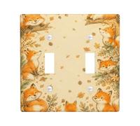 Fox Double Light Switch Cover Plate, Autumn Natural Pinecones Leaf Autumn Orange Plastic Standard Size Wall Switch Plates Accents for Home Living Room New Apartment Decor