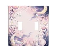 Fox Double Light Switch Cover Plate, Fanciful Celestial Moon Planet Violet Plastic Standard Size Decorative Wall Plates for New Apartment Home Bedroom Office Decor