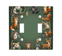 Fox Double Light Switch Cover Plate, Fanciful Nature Hedgehog Squirrel Fall Green Plastic Standard Size Wall Switch Plates Accents for New Apartment Home Bedroom Office Decor