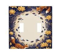 Fox Double Light Switch Cover Plate, Nature Fanciful Water Lily Leaves Fall Yellow Plastic Standard Size Switch Plate Decorative for New Apartment Home Bedroom Office Decor