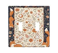 Fox Double Light Switch Cover Plate, Nature Rustic Flower Leaf Fall Orange Plastic Standard Size Toggle Light Switch Cover for Bedroom Bathroom Kitchen Entrance Decor
