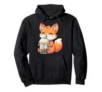 Fox Drinking Boba Tea Kawaii Japan Otaku Bubble Milk Tea Pullover Hoodie