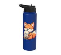 Fox Drinking Boba Tea Kawaii Japan Otaku Bubble Milk Tea Stainless Steel Insulated Water Bottle