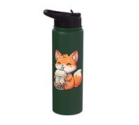 Fox Drinking Boba Tea Kawaii Japan Otaku Bubble Milk Tea Stainless Steel Insulated Water Bottle