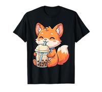 Fox Drinking Boba Tea Kawaii Japan Otaku Bubble Milk Tea T-Shirt