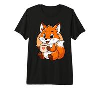 Fox Drinking Coffee Graphic Fox Kawaii Anime Premium T-Shirt