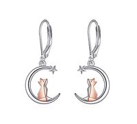 Fox Drop Earrings 925 Sterling Silver Moon Fox Leverback Dangle Earrings Origami Jewellery for Women Girls