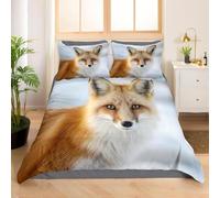 Fox Duvet Cover Set Super King Size Wild Animals Bedding Set 3D Print Ultra Soft Breathable Microfiber Quilt Cover 260x220 cm with Zipper Closure und 2 Pillowcases for Bedroom Bed Decor B/270
