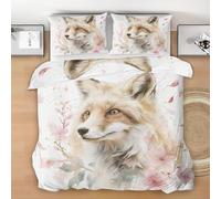Fox Duvet Cover Set Twin Size, Wild Animal Bedding Set, Jungle Animal Microfiber Comforter Cover with 2 Pillow Shams, Comfy Breathable Lightweight White Pink Light Brown Comforter Cover