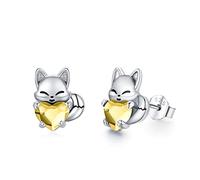 Fox Earrings for Women Girls Kids 925 Sterling Silver Hypoallergenic November Birthstone Studs Earrings with Crystal Fox Jewellery Gifts for Daughter Sister