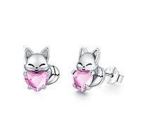 Fox Earrings for Women Girls Kids 925 Sterling Silver Hypoallergenic October Birthstone Studs Earrings with Crystal Fox Jewellery Gifts for Daughter Sister