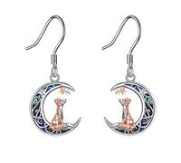 Fox Earrings Sterling Silver Fox Moon Abalone Shell Dangle Drop Earrings Cute Animal Fox Jewellery Gifts for Women