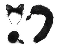 Fox Ears and Anal Set Butt Plug Tail Sex Toys for Women Smooth Anal Plug Long Tail Sm Cospaly Play for Couples Erotic Adult Toys Black One Size