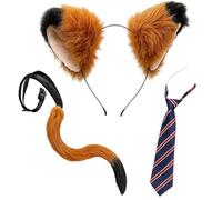 Fox Ears, Fox Costume, 3 Pcs Halloween Costumes Accessories Included Ears Headband Tail Tie for Kids Adults, Animal Costume for Halloween Party, Cosplay, Fancy Dress Up, Animal Theme Events, for 14+
