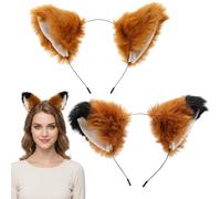 Fox Ears, Fox Ears and Tail, Furry Ears and Tail Set, Furry Head Cat Ears, Costume Accessories for Themed Events and Cosplay, Soft Material with Adjustable Headband, Realistic Design for Various Occas