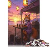 Fox Eating Ramen at Sunset Jigsaw Puzzles for Adults 1000,Paper Puzzles for Adults, Family Puzzle Game Birthday Gifts Home Decoration 38x26cm/1000pcs