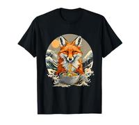 Fox Eating Ramen Moon Waves Fox Noodle Art Japanese Noodles T-Shirt