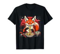 Fox Eating Ramen Noodles Anime Kawaii Mount Fuji Sunset T-Shirt