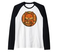 Fox Eating Ramen Noodles - Japanese Kawaii Style Artwork Raglan Baseball Tee