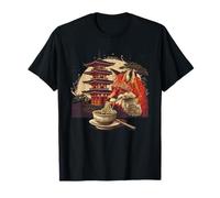 Fox Eating Ramen Pagoda Tower Bonsai Tree Fox Ramen Bowl T-Shirt