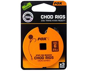 Fox edges micro barbed chod rigs for fishing, Stiff Chod Rig 25lb sz6 Standard