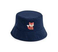 Fox Embroidery Bucket Hat for Kids | Animal Themed Cotton Sun Hat with Stitched Ventilation for Boys and Girls | Blue | m
