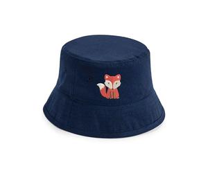 Fox Embroidery Bucket Hat for Kids | Animal Themed Cotton Sun Hat with Stitched Ventilation for Boys and Girls | Blue | m