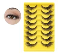 Fox Eye,6D Russian Strip Fluffy False Eyelashes,16MM Volume Clear Band,Cat Eye Style Faux Mink Pack 8 Pairs.
