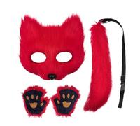 Fox Face and Tail, Halloween Fancy Dress Accessories - Halloween Cat Tail Face Paw Gloves Set | for Party Celebration Event Masquerade Ball Convention Carnival Holidays Adults Ju