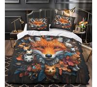 Fox face art 3D Printed 3 PCS Duvet Cover Nature inspired design Quilt Cover Set Soft Breathable Microfiber Zipper Closure for Toddlers Kids Boys Girls Super king（260x220cm）