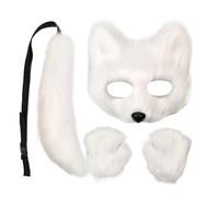 Fox Face Cover and Tail,Dress Up Outfit Halloween Cosplay | Halloween Cat Tail Face Cover Paw Gloves Kit - for Boys Girls Teens Adults Masquerade Party Carnival Holiday Event