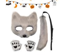 Fox Face Cover and Tail Set - Adjustable Halloween Outfit,Kids Fox Face Cover Paw Tail Halloween Costume | for Party Celebration Event Masquerade Convention Carnival Holiday Adults Teens