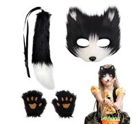 Fox Face Cover and Tail Set - Halloween Cosplay Accessories,Women Fox Cosplay Face Cover and Tail | for Party Celebration Event Masquerade Convention Carnival Holiday Adults Teens