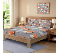 Fox Face Stars Clouds Fitted Sheet for Single bed Kawaii, cartoon Microfiber Fitted Bed Sheets Soft Breathable Fade Resistant Super King Deep Pocket 30cm Grey