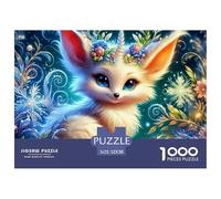 Fox Fairy Night 1000 Pc Puzzles for Adults Kids - Magical White Fox with Antlers in Snow Jigsaw Puzzle Educational Game Challenge Wall Decoration52x38cm/1000pcs