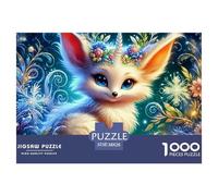 Fox Fairy Night Educational Game Challenge 1000 Piece Puzzle for Adults -Magical White Fox with Antlers in Snow Decompression Fun Present for Home38x26cm/1000pcs