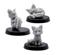 Fox Familiar Miniatures Set - 3 Fox Animal Companion Figures for Tabletop RPGs | 32mm Fantasy Creatures | DnD, Pathfinder, Wargames | Forged Path Miniatures | Grey Resin Models for Gamers