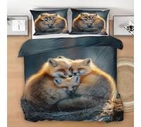 Fox Family Duvet Cover Set Cot Bed for Kids Boys Girls, Cute Wildlife Bedding Set Junior 120x150 cm, Breathable Hypoallergenic Soft Reversible Toddler Duvet with 1 Pillowcase