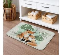 Fox Family Tropical Quick Dry Bath Mat, Hand-Drawn Animals Absorbent Non Slip Shower Mat, Nature Memory Foam Washable Bath Rugs for Bathroom Decor 20x32 Inch