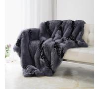 Fox Faux Fur Luxury Throw Blanket - Super Warm, Elegant & Cozy - 74"x90" Grey Washable Plush Blanket for Couch, Armchair & Bed
