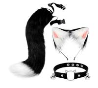 Fox Faux Fur Tail Cat Ears Headband Halloween Party Costume Neck Choker Cosplay Set Women Cute Cat Cosplay Hair Hoop Long Tail Kit Fluffy Wolf Fox Fancy Dress Up Costume Animal Role Play Accessories