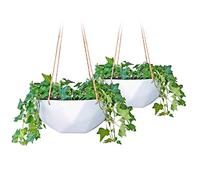 Fox&Fern plant hanger set of 2 - each 28cm diameter - hanging flower pots with a unique geometric pattern - hanging basket for plants indoors and outdoors - colour: matt white