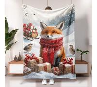 Fox Fleece Blanket, Winter Christmas Red Fox Decor Throw Blanket, Cozy Soft Plush Fleecy Hot Sleepers Blanket for Sofa, Camping, Travel, Holiday Seasons 40x50 Inch