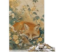 Fox Floral Meadow Wooden Jigsaw Puzzle 300 Pieces, Moonlit Creature Motif