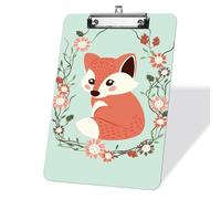 Fox Floral Wreath Clipboard, Acrylic Legal A4 Size Clip Boards, Low Profile Silver Metal Clip with Retractable Hanging Tab Cute Clipboards for School Supplies Nurses Students Boss - 9 x 12.5 in