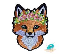 Fox Flower Crown Embroidered Iron On Patch 2.3" x 3" | 1-Pack Cute Applique